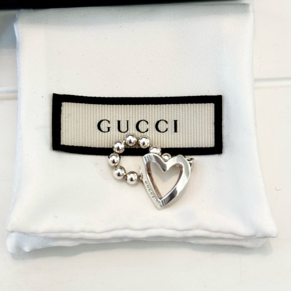 Gucci Open Heart Beaded Band Ring Size 6.5 - Picture 4 of 7